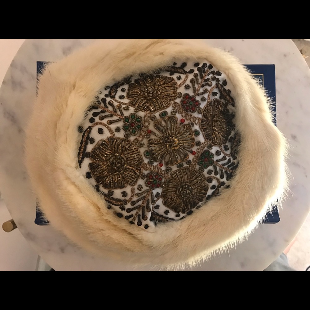 Vintage Beaded Fur Hat